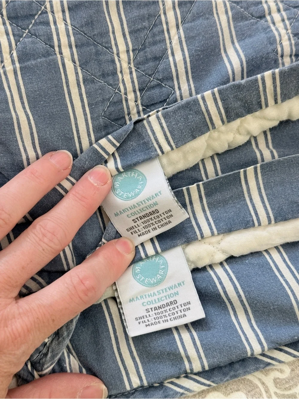 Martha Stewart Blue Toile Stripe Shams Pair
